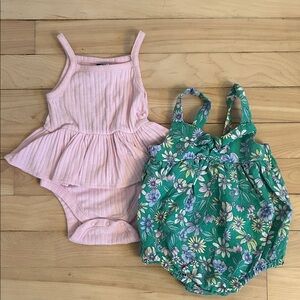 Old Navy - Green Floral and Pink Onsies - Size 3-6M